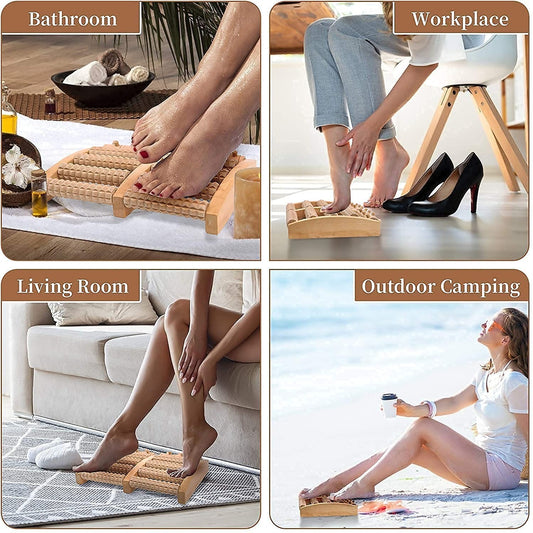 Foot Massager, Acupressure Roller Wood Foot Massager Stress Reliever 12 Rollers