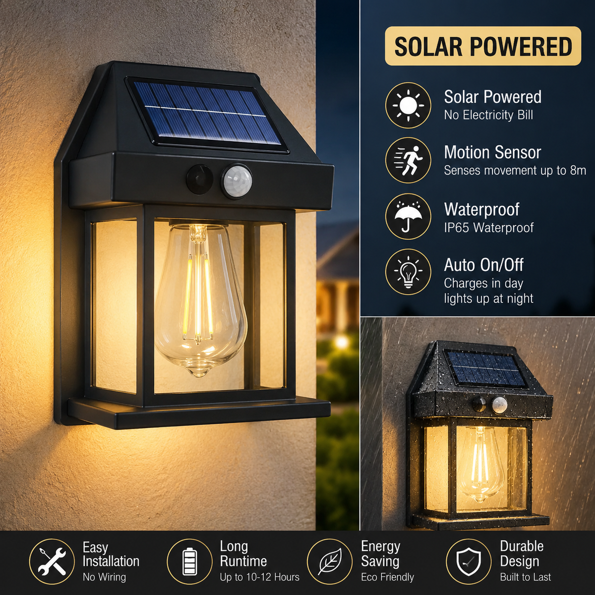 Waterproof Solar Interaction Wall Lamp With Motion Sensor Security Light