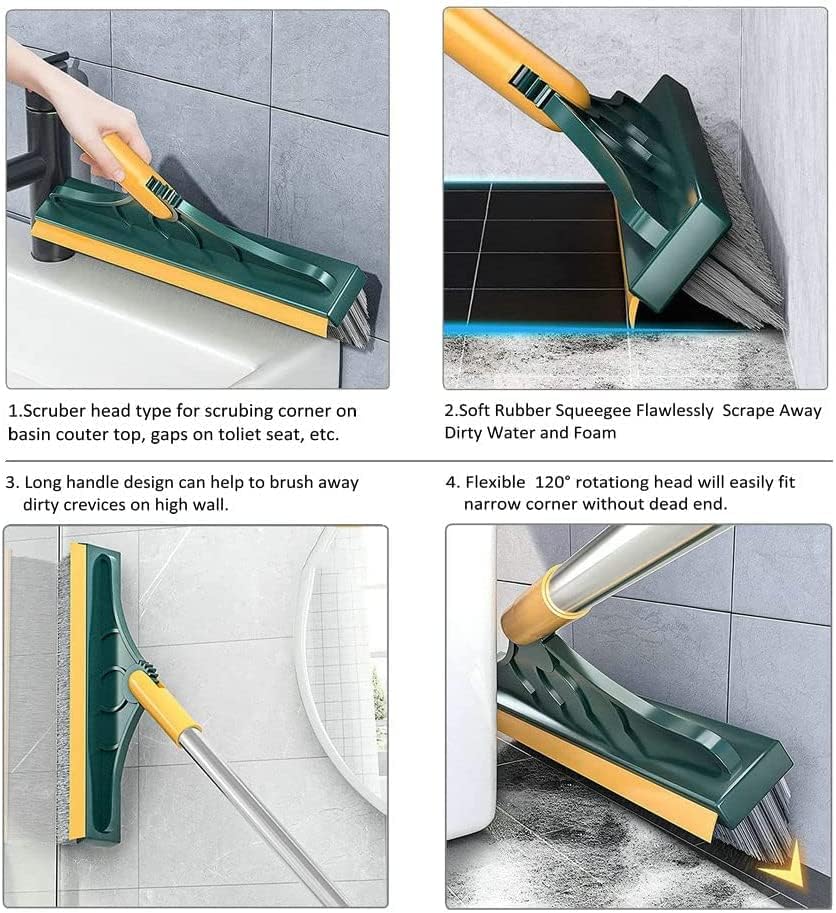 2 in 1 Bathroom Tiles Window Floor Cleaning Brush with 120° Rotatable Head,