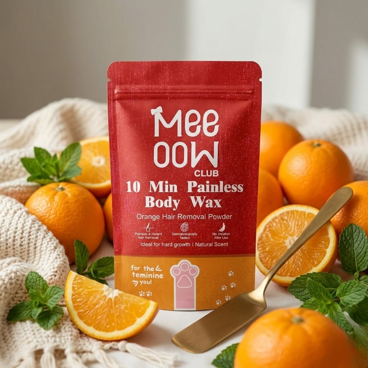 Meeoow Club 10 Min Painless Body Wax Powder | Orange Infused Instant Hair Removal Powder for Silky Smooth Skin | 100g Premium Formula | beautifulwear Best Seller