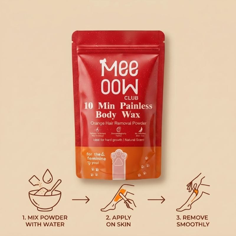 Meeoow Club 10 Min Painless Body Wax Powder | Orange Infused Instant Hair Removal Powder for Silky Smooth Skin | 100g Premium Formula | beautifulwear Best Seller