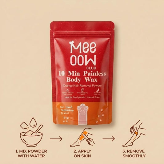 Meeoow Club 10 Min Painless Body Wax Powder | Orange Infused Instant Hair Removal Powder for Silky Smooth Skin | 100g Premium Formula | beautifulwear Best Seller