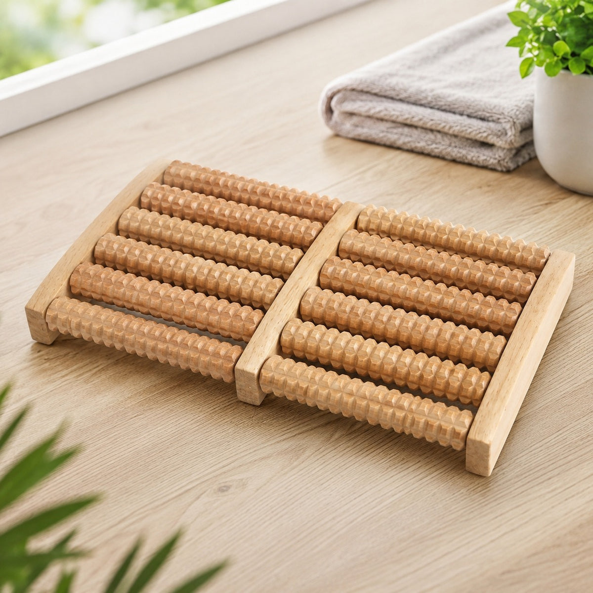 Foot Massager, Acupressure Roller Wood Foot Massager Stress Reliever 12 Rollers