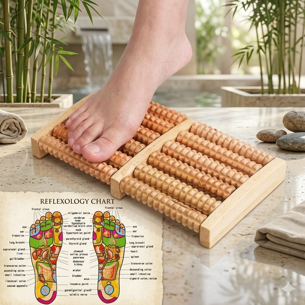 Foot Massager, Acupressure Roller Wood Foot Massager Stress Reliever 12 Rollers