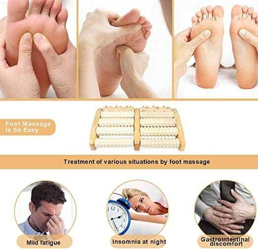 Foot Massager, Acupressure Roller Wood Foot Massager Stress Reliever 12 Rollers